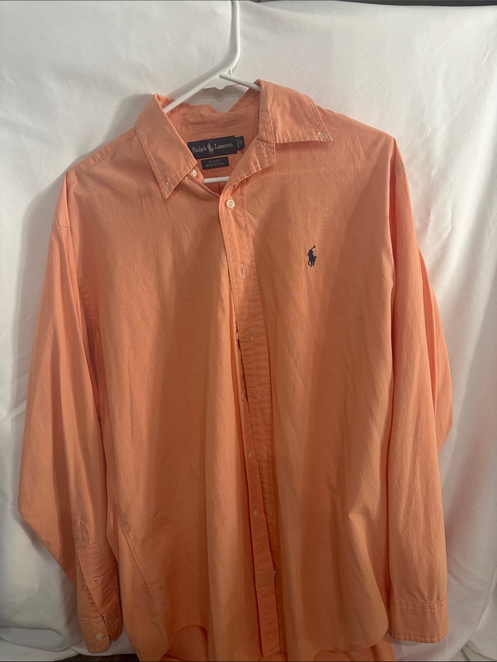 Ralph Lauren Men’s Button-Down Shirt in Peach Orange with Navy Pony